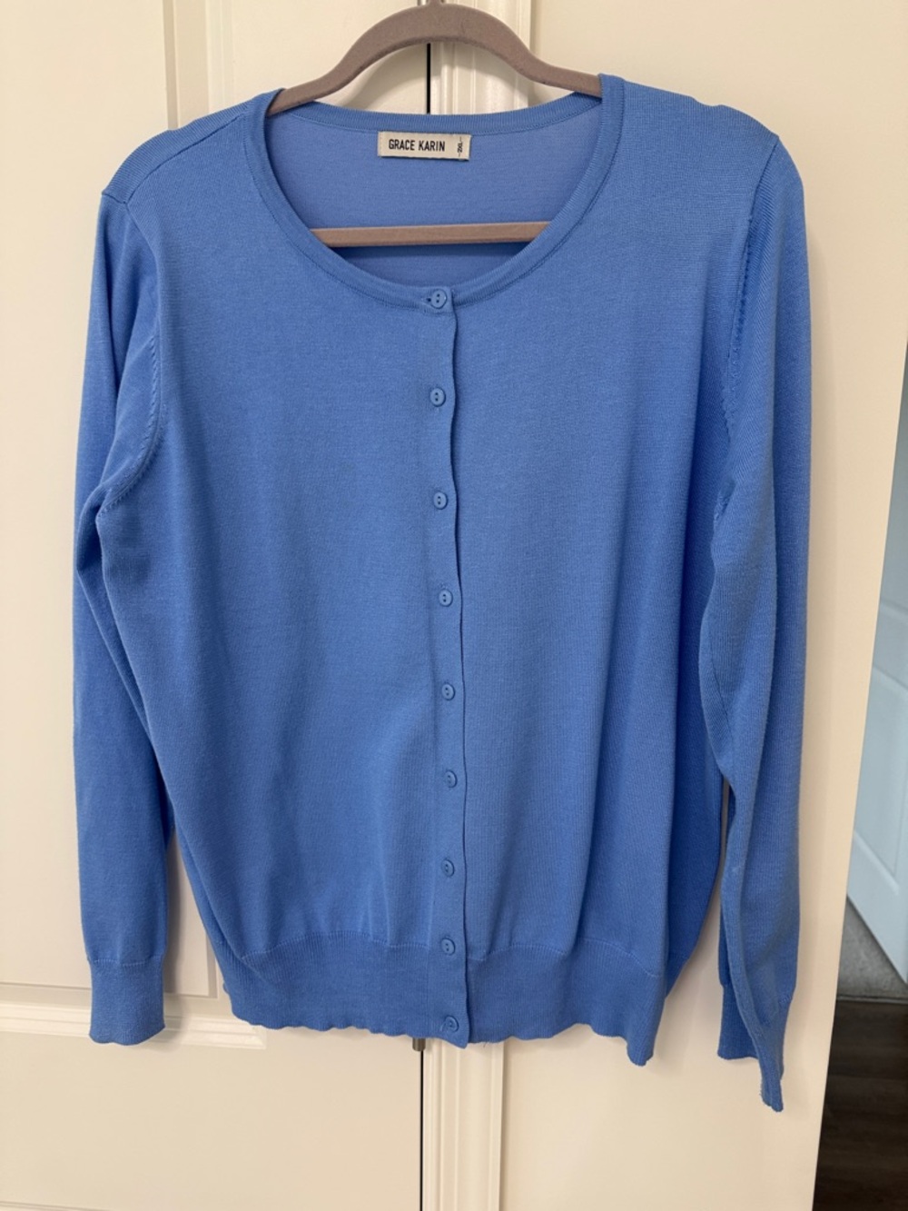 Grace Karin Blue Button-Front Lightweight Cardigan